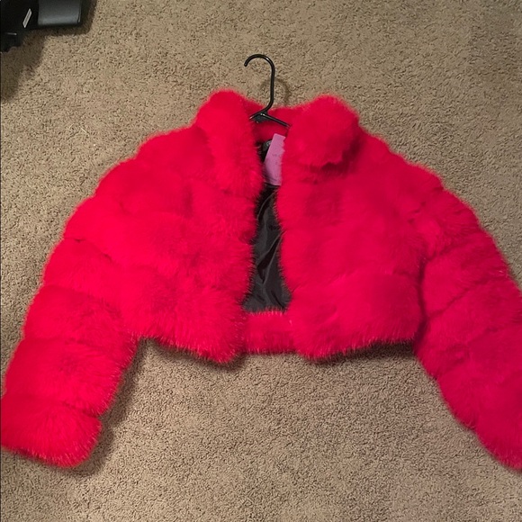 Jackets & Blazers - Red Faux Fur women’s cropped Jacket